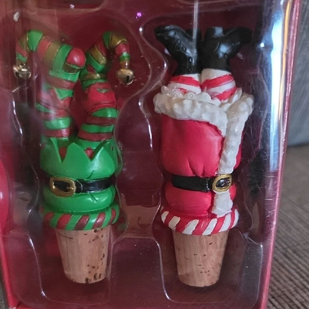 Festive Christmas Wine Stoppers By Boston Warehouse, Set Of Four, New